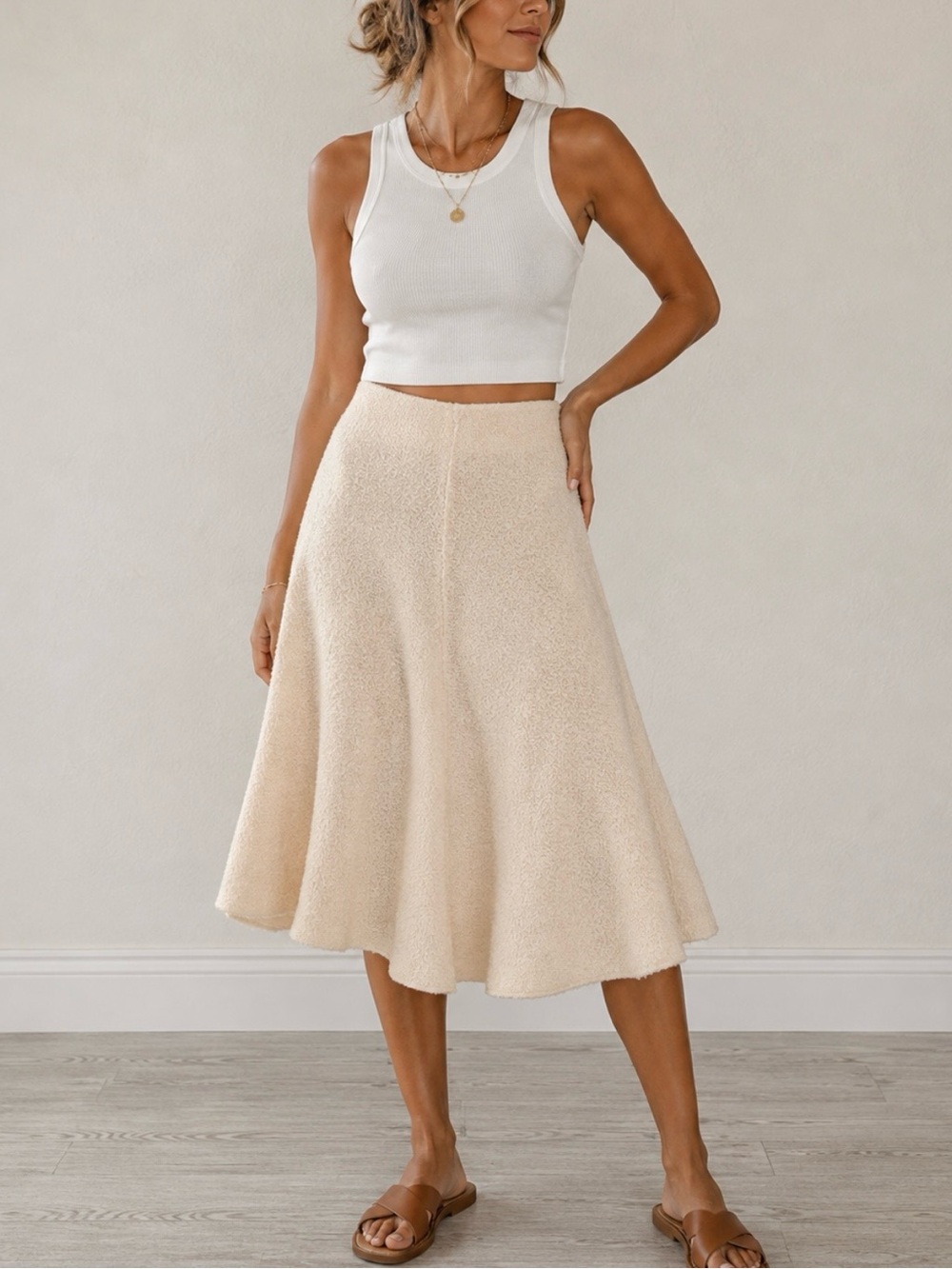 Zara Cream Circle Skirt — Soft Flared Midi